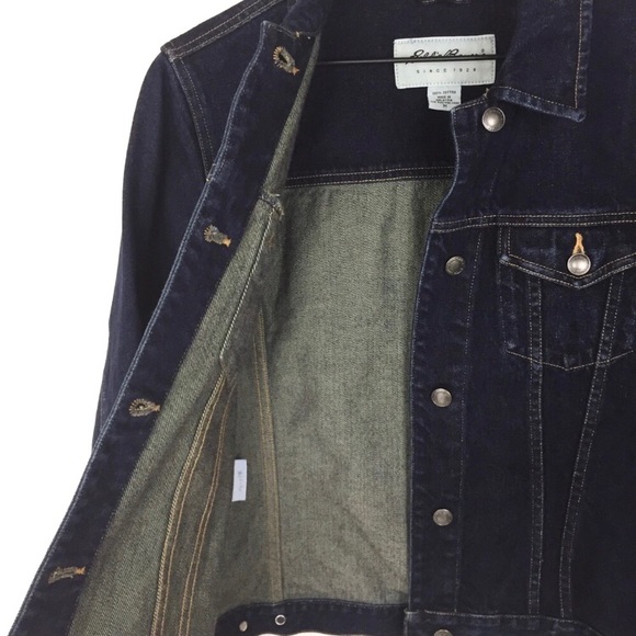 Eddie Bauer Jean Jacket Dark Denim Blue Trucker M - Picture 6 of 8